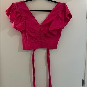 Intermix Pink Ruffled V‑Neck Crop Top